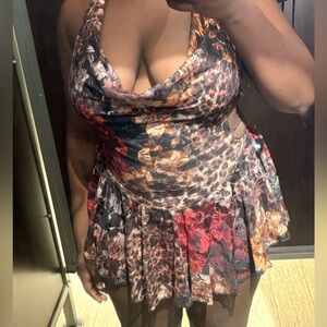 Windsor Floral Backless Halter Dress in Black, Red, Orange